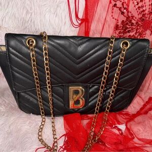 Y2K Bebe Black Quilted Shoulder Bag With Gold Accents And Chain